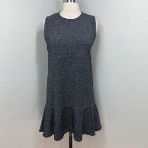 Vtg A & New York Black Knit Sheath Dress Mini Sleeveless Flounce Med Mod Preppy